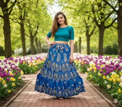 Picture of High Waist Boho Floral Maxi Skirt Casual Beach Long Skirt for Woman