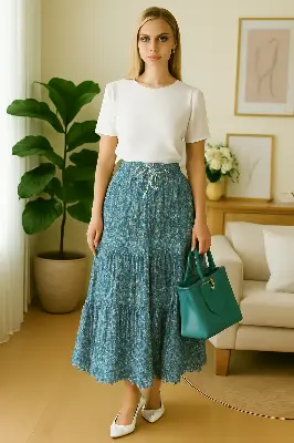 Picture of High Waist Boho Floral Maxi Skirt Casual Beach Long Skirt for Woman