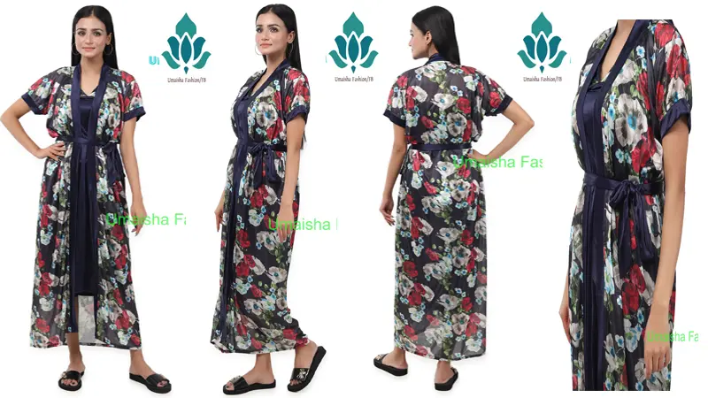 Picture of Indian Silky Satin Nightgown 2 Part Comfortable Day And Night Wear Luxurious Print Nightdress. - Night Dress For Women