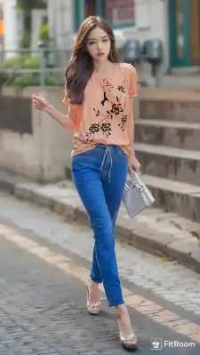 Picture of Denim High quality pant and t-shirt for girls stylish jeans and tops | Joggers pant and tops set for Woman