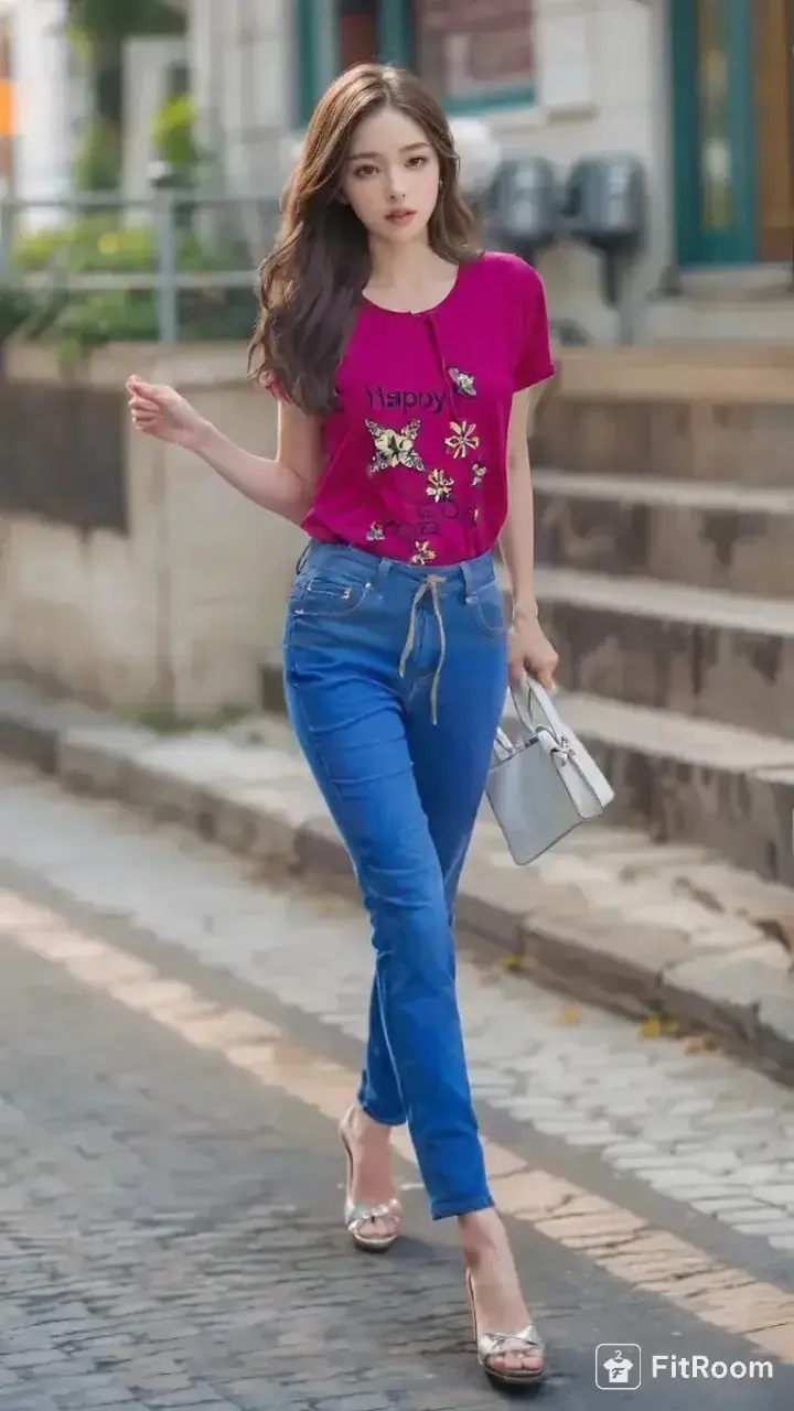 Picture of Denim High quality pant and t-shirt for girls stylish jeans and tops | Joggers pant and tops set for Woman