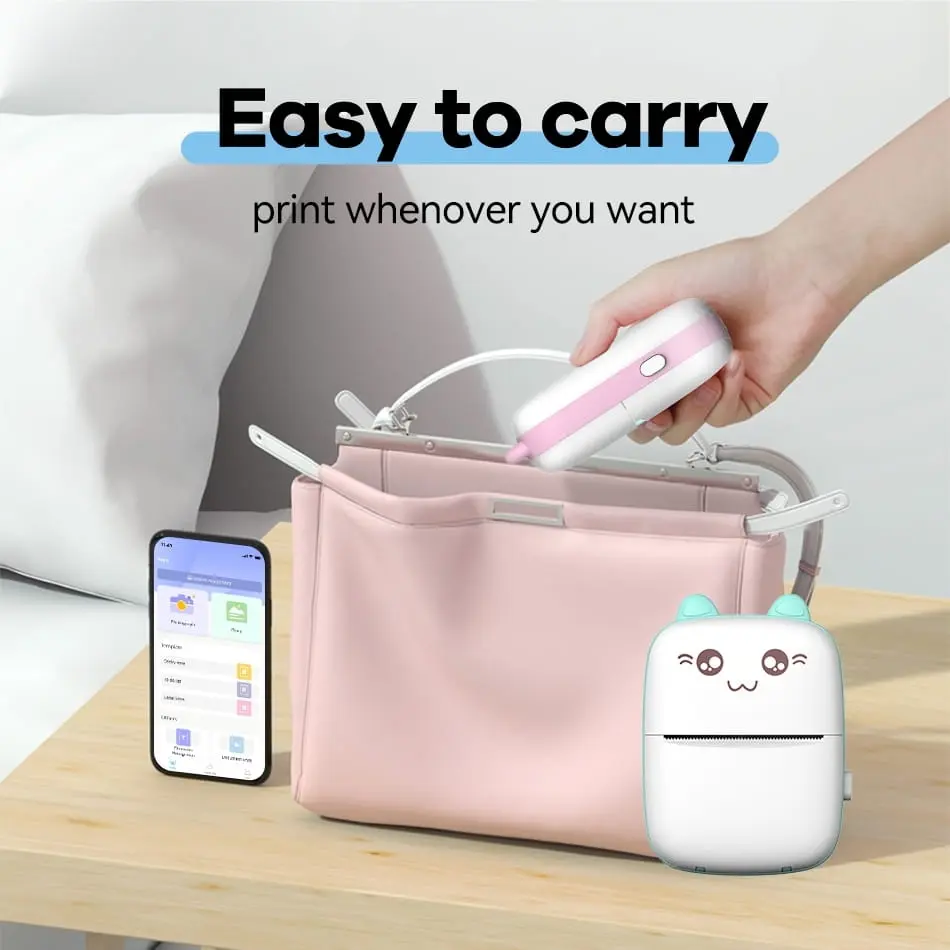 Picture of Portable Mini Printer | Compatible with iOS & Android | Wireless Bluetooth Thermal Printing | Great for Printing Text Messages, Labels, Photos, DIY Projects, Notes, and Creating Posters | Mini Pocket Printer | Ideal for Students, Teachers, and Creatives(Pink)