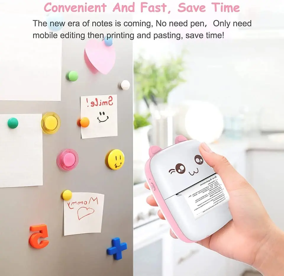 Picture of Portable Mini Printer | Compatible with iOS & Android | Wireless Bluetooth Thermal Printing | Great for Printing Text Messages, Labels, Photos, DIY Projects, Notes, and Creating Posters | Mini Pocket Printer | Ideal for Students, Teachers, and Creatives(Pink)