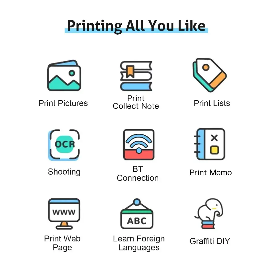 Picture of Portable Mini Printer | Compatible with iOS & Android | Wireless Bluetooth Thermal Printing | Great for Printing Text Messages, Labels, Photos, DIY Projects, Notes, and Creating Posters | Mini Pocket Printer | Ideal for Students, Teachers, and Creatives(C19)