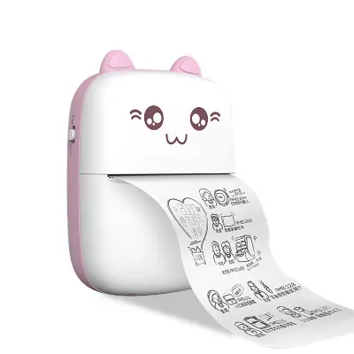 Picture of Mini Printer Wireless Bluetooth Thermal Printer Photo Label Sticker Printer Receipt Notes Printer Mobile Thermal Printer Rechargeable Pocket Printer, Nadra-C9-Mini-Pink-Blue(Pink)