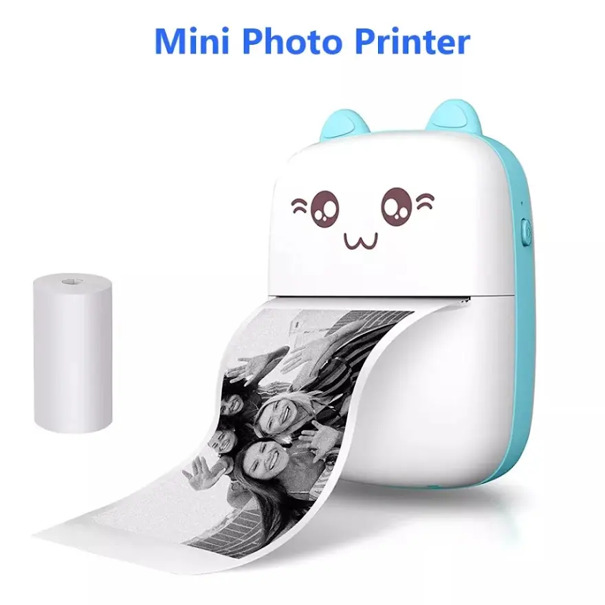 Picture of Mini Printer Wireless Bluetooth Thermal Printer Photo Label Sticker Printer Receipt Notes Printer Mobile Thermal Printer Rechargeable Pocket Printer, Nadra-C9-Mini-Pink-Blue(Blue)