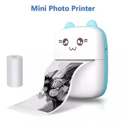 Picture of Mini Printer Wireless Bluetooth Thermal Printer Photo Label Sticker Printer Receipt Notes Printer Mobile Thermal Printer Rechargeable Pocket Printer, Nadra-C9-Mini-Pink-Blue(Blue)