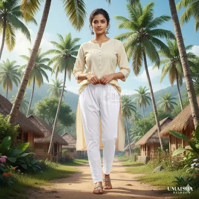 Picture of Handicraft Cotton Linen Stretchble Slim Fit Regular Casual Womans Cigarette Pants