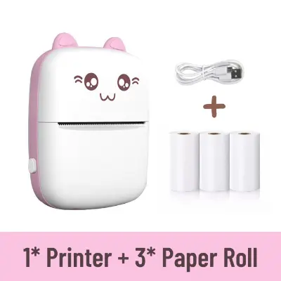 Picture of Thermal Mini Printer Label Sticker Printer Notes Printer Mobile Thermal Photo Printer Rechargeable Bluetooth Pocket Printer, Nadra-C9-Blue-Mini-3-Roll(Pink)