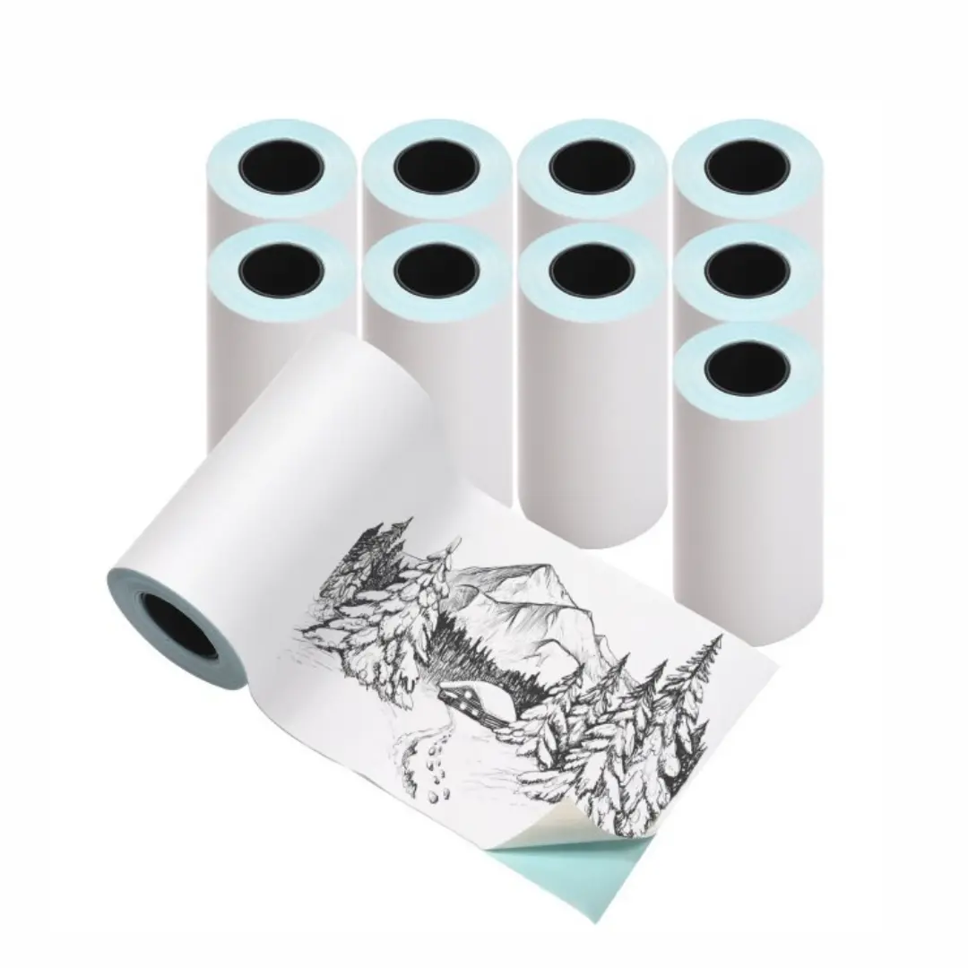 Picture of 10pcs 57*30mm Sticker Thermal Paper Rolls for Label Printer Mini Thermal Printer Waterproof Oil-proof Sticky Paper Self-Adhesive Thermal Paper, White(White-Sticker-10)
