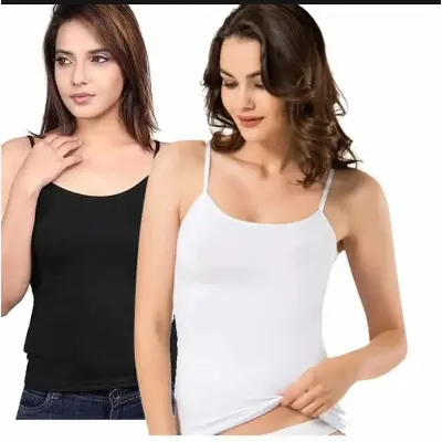 Picture of 2 Pcs Black and White Ladies Inner tops For All Season Use Cotton Tank tops Camisoles.
