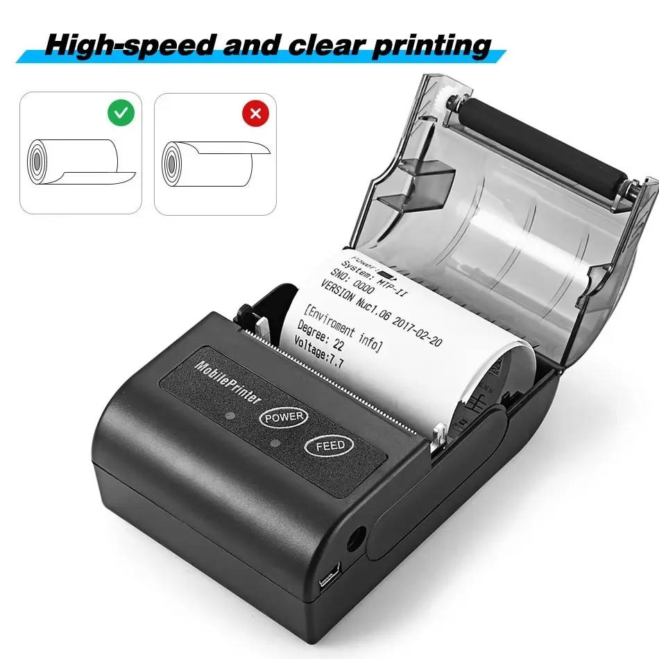 Picture of Portable POS Printer 58mm 2 inch Thermal Receipt Printer Bluetooth Pocket Printer | Cash Drawer Compatible | Support iOS, Android, Computer, Laptop | POS Printer for Restaurant Bill, Ticket, Token, Label Printing(MTP 2 Black)