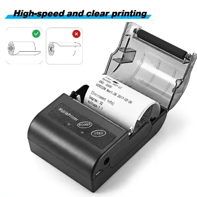 Picture of Portable POS Printer 58mm 2 inch Thermal Receipt Printer Bluetooth Pocket Printer | Cash Drawer Compatible | Support iOS, Android, Computer, Laptop | POS Printer for Restaurant Bill, Ticket, Token, Label Printing(MTP 2 Black)