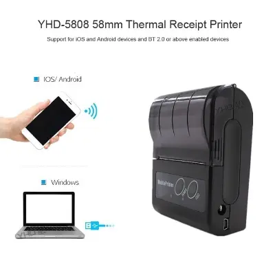 Picture of Portable POS Printer 58mm 2 inch Thermal Receipt Printer Bluetooth Pocket Printer | Cash Drawer Compatible | Support iOS, Android, Computer, Laptop | POS Printer for Restaurant Bill, Ticket, Token, Label Printing(MTP 2 Black)