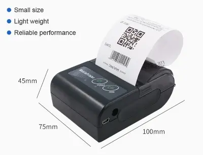 Picture of Portable POS Printer 58mm 2 inch Thermal Receipt Printer Bluetooth Pocket Printer | Cash Drawer Compatible | Support iOS, Android, Computer, Laptop | POS Printer for Restaurant Bill, Ticket, Token, Label Printing(MTP 2 Black)