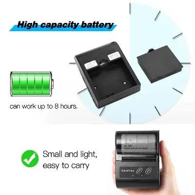 Picture of Portable POS Printer 58mm 2 inch Thermal Receipt Printer Bluetooth Pocket Printer | Cash Drawer Compatible | Support iOS, Android, Computer, Laptop | POS Printer for Restaurant Bill, Ticket, Token, Label Printing(MTP 2 Black)