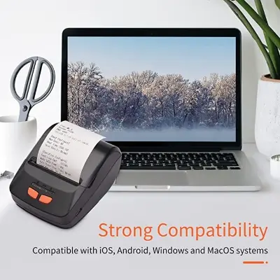 Picture of Portable POS Printer 58mm 2 inch Thermal Receipt Printer Bluetooth Pocket Printer | Cash Drawer Compatible | Support iOS, Android, Computer, Laptop | POS Printer for Restaurant Bill, Ticket, Token, Label Printing(PT 230 Black)