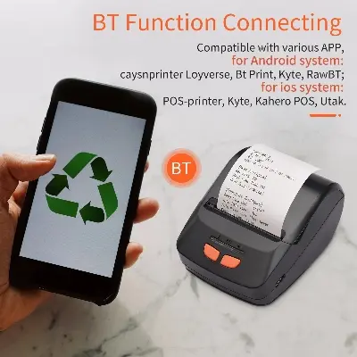 Picture of Portable POS Printer 58mm 2 inch Thermal Receipt Printer Bluetooth Pocket Printer | Cash Drawer Compatible | Support iOS, Android, Computer, Laptop | POS Printer for Restaurant Bill, Ticket, Token, Label Printing(PT 230 Black)