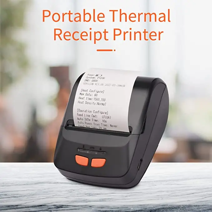 Picture of Portable POS Printer 58mm 2 inch Thermal Receipt Printer Bluetooth Pocket Printer | Cash Drawer Compatible | Support iOS, Android, Computer, Laptop | POS Printer for Restaurant Bill, Ticket, Token, Label Printing(PT 230 Black)