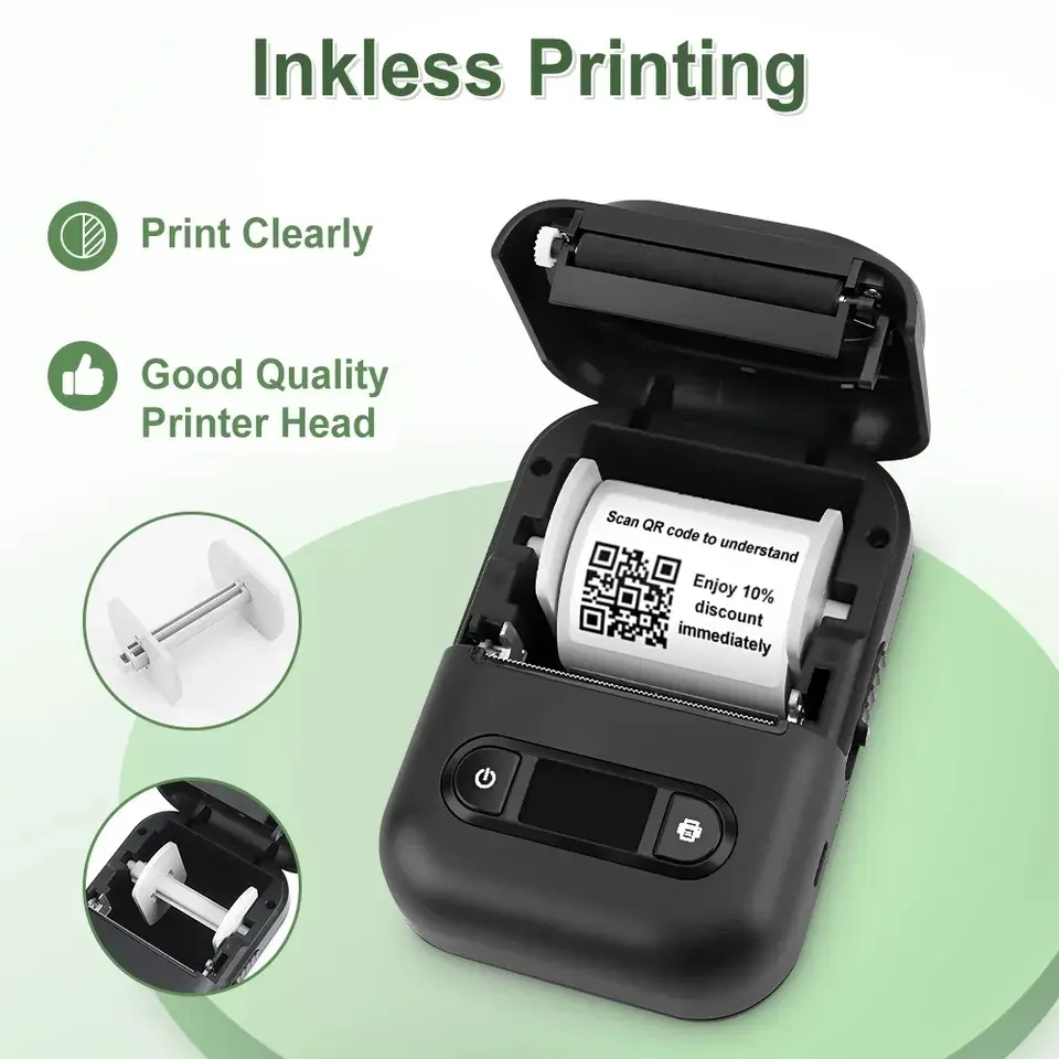 Picture of Portable POS Printer 58mm 2 inch Thermal Receipt Printer Bluetooth Pocket Printer | Cash Drawer Compatible | Support iOS, Android, Computer, Laptop | POS Printer for Restaurant Bill, Ticket, Token, Label Printing(PT 260)