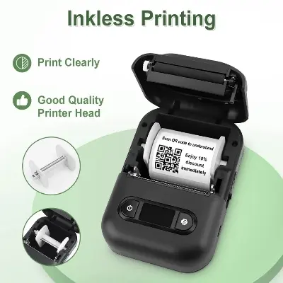 Picture of Portable POS Printer 58mm 2 inch Thermal Receipt Printer Bluetooth Pocket Printer | Cash Drawer Compatible | Support iOS, Android, Computer, Laptop | POS Printer for Restaurant Bill, Ticket, Token, Label Printing(PT 260)