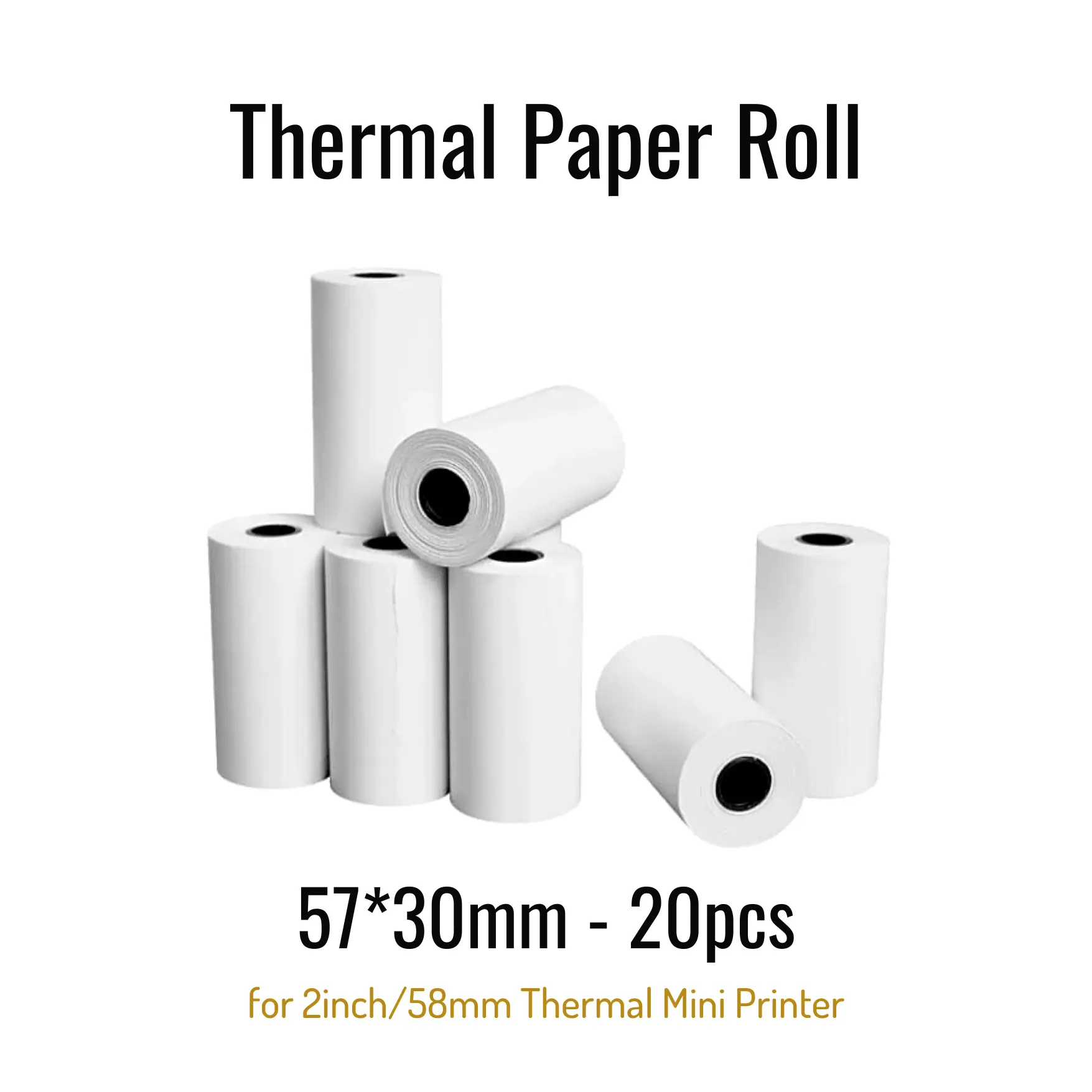Picture of 20Rolls (57x30mm) Thermal Paper Rolls for 2-Inch width (58mm) POS and Receipt Printers – Durable, High-Quality, Fade-Resistant for Clear, Long-Lasting Prints(20Rolls-57x30)