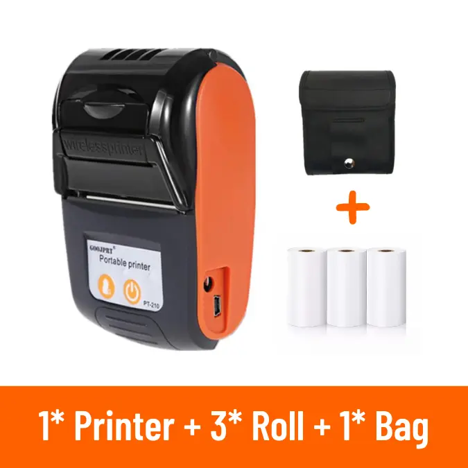 Picture of Mobile POS Printer - 58mm | 2-inch Thermal Receipt Printer for Retail, Restaurants, and Label Printing | Compatible with Windows, iOS, and Android | Supports Cash Drawers | Wireless Bluetooth Printer Nadra-PT-210(Orange)