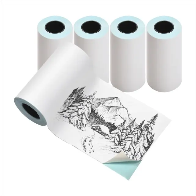 Picture of 5pcs 57x30mm Sticker Paper Rolls for Mini Printer | Prefect for Black & White Label Printing | Waterproof Oil-proof Thermal Sticky Paper Self-Adhesive | Compatible with Thermal Printing for POS, Receipts, and PT260 Label Printer(White)