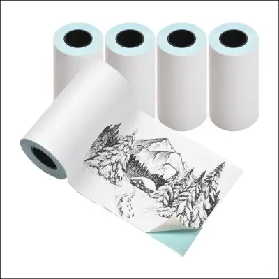 Picture of 5pcs 57x30mm Sticker Paper Rolls for Mini Printer | Prefect for Black & White Label Printing | Waterproof Oil-proof Thermal Sticky Paper Self-Adhesive | Compatible with Thermal Printing for POS, Receipts, and PT260 Label Printer(White)