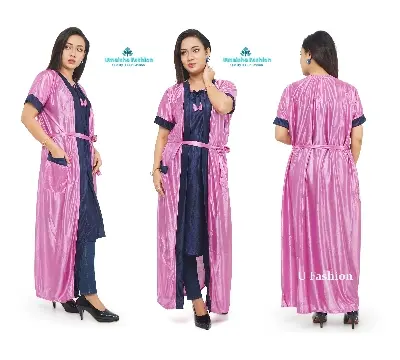 Picture of Two-Part Pocket Nighty - Sleepwear Border Line Nightdress - Comfortable Night Dress - Suitable for All Seasons