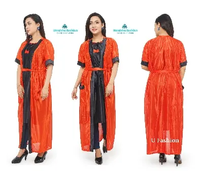 Picture of Two-Part Pocket Nighty - Sleepwear Border Line Nightdress - Comfortable Night Dress - Suitable for All Seasons