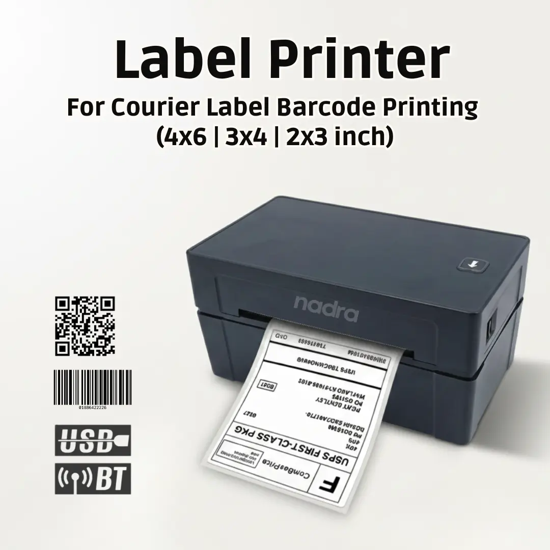 Picture of All-in-One Bluetooth Label Printer  Shipping & Courier Address Barcode Label Maker (USB+Bluetooth)  Thermal Label Printer for any size labels printing up to 100x150mm (4x6 inches)  Compatible with Computer & Smartphones  Wireless & Easy to Use(Black)