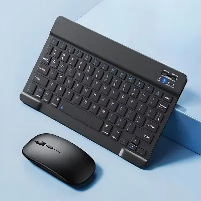 Picture of Wireless Keyboard and Mouse Set: Compact Bluetooth Keyboard (Rechargeable) with Matching Mouse. English Ergonomic Design for a Comfortable Experience on iPad, Tablets, Phones, Laptop, Android, iOS, and Windows(Black)