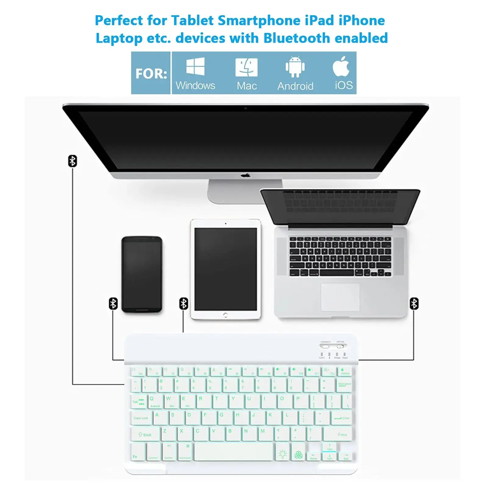 Picture of Wireless Keyboard and Mouse Set: Compact Bluetooth Keyboard (Rechargeable) with Matching Mouse. English Ergonomic Design for a Comfortable Experience on iPad, Tablets, Phones, Laptop, Android, iOS, and Windows(Green)
