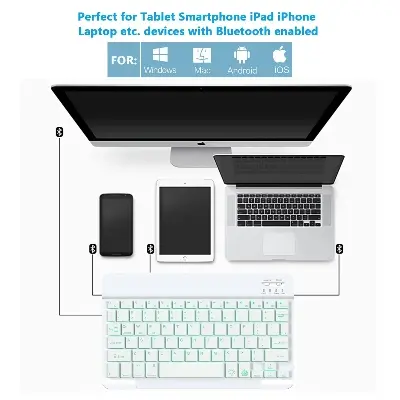 Picture of Wireless Keyboard and Mouse Set: Compact Bluetooth Keyboard (Rechargeable) with Matching Mouse. English Ergonomic Design for a Comfortable Experience on iPad, Tablets, Phones, Laptop, Android, iOS, and Windows(Green)