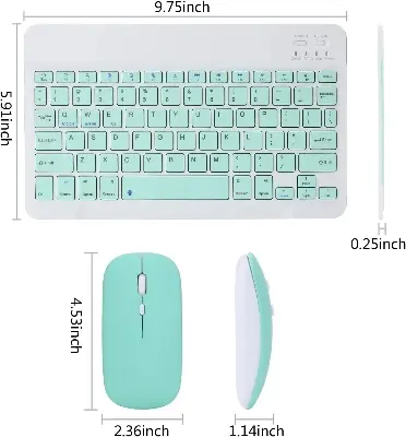 Picture of Wireless Keyboard and Mouse Set: Compact Bluetooth Keyboard (Rechargeable) with Matching Mouse. English Ergonomic Design for a Comfortable Experience on iPad, Tablets, Phones, Laptop, Android, iOS, and Windows(Green)