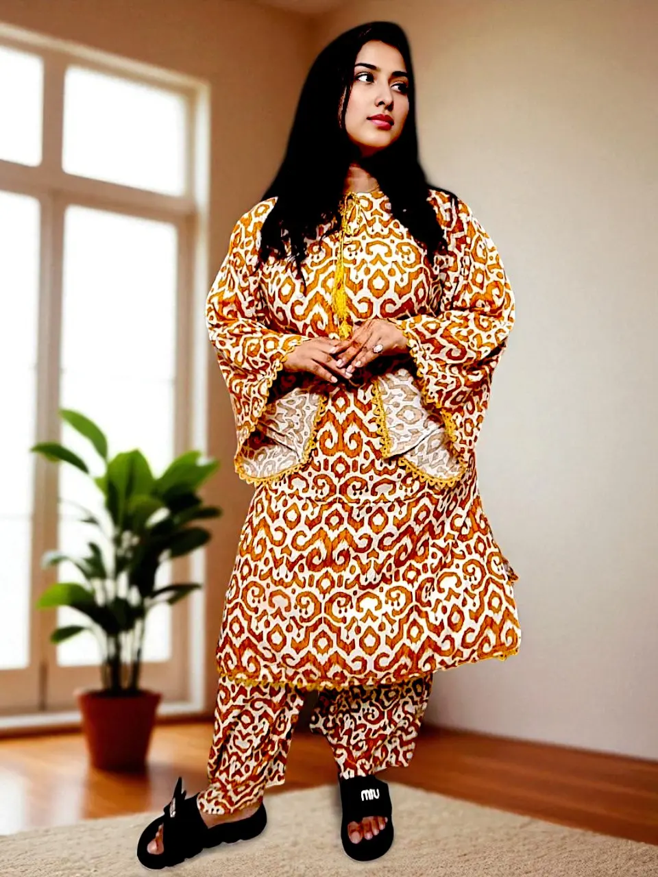 Picture of Fashion and comfort together fita round neck tie style fine cotton 2 pis salwar kamiz for woman কামিজ উইথ সাইট পকেট ফাইন কটন ফ্যাব্রিকের ২ পিছ সেট .