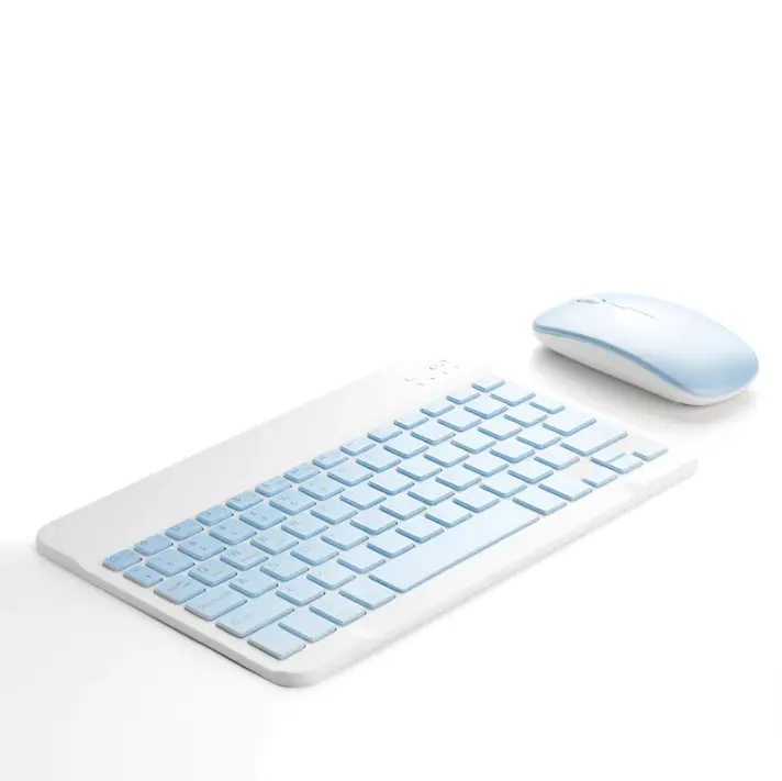 Picture of Wireless Keyboard and Mouse Set: Compact Bluetooth Keyboard (Rechargeable) with Matching Mouse. English Ergonomic Design for a Comfortable Experience on iPad, Tablets, Phones, Laptop, Android, iOS, and Windows(Blue)