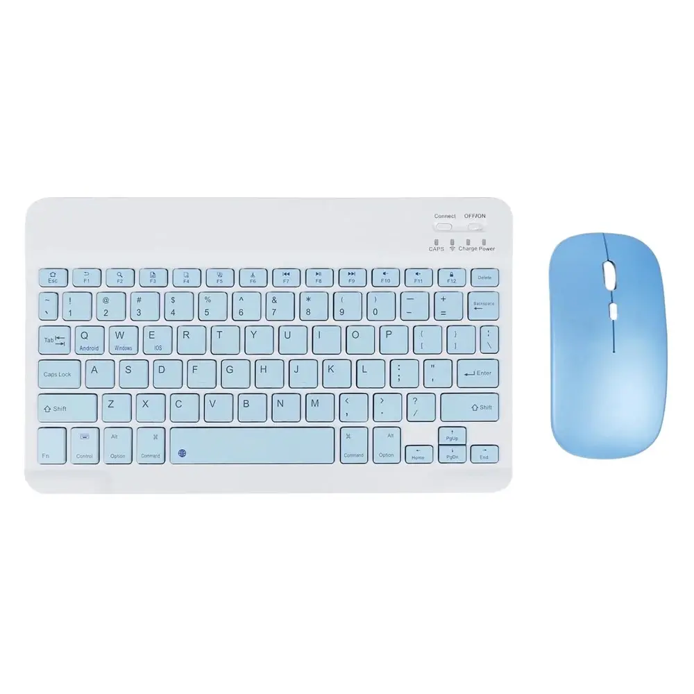 Picture of Wireless Keyboard and Mouse Set: Compact Bluetooth Keyboard (Rechargeable) with Matching Mouse. English Ergonomic Design for a Comfortable Experience on iPad, Tablets, Phones, Laptop, Android, iOS, and Windows(Blue)