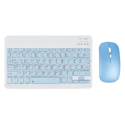 Picture of Wireless Keyboard and Mouse Set: Compact Bluetooth Keyboard (Rechargeable) with Matching Mouse. English Ergonomic Design for a Comfortable Experience on iPad, Tablets, Phones, Laptop, Android, iOS, and Windows(Blue)