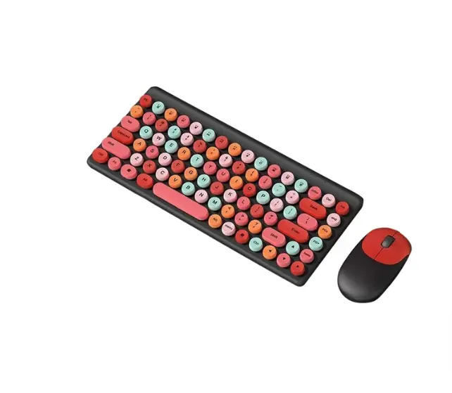 Picture of Wireless Keyboard and Mouse Combo QW02 | Ergonomic Keyboard and Mouse Set | 2.4Ghz USB Wireless Office Keyboard with Multi-Media Function Keys and Number Pad for PC Computer Windows | Wireless Keyboard Mouse Kit Colorful Mechanical Keyboard Set(Black)