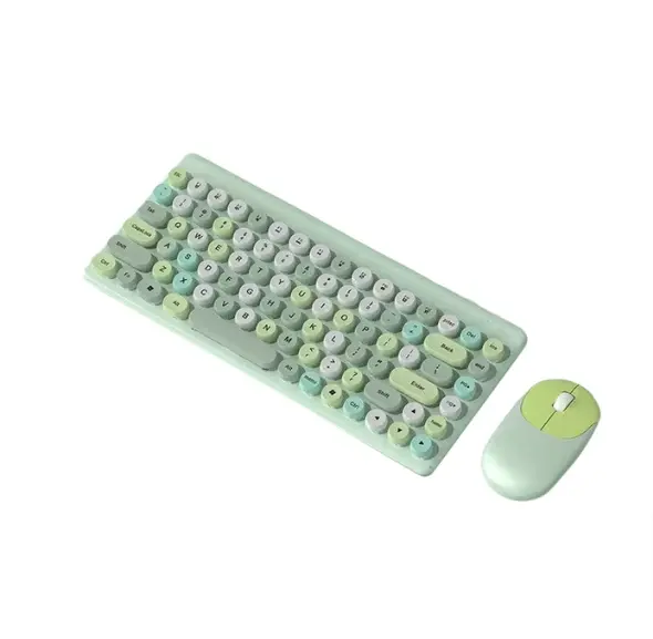 Picture of Wireless Keyboard and Mouse Combo QW02 | Ergonomic Keyboard and Mouse Set | 2.4Ghz USB Wireless Office Keyboard with Multi-Media Function Keys and Number Pad for PC Computer Windows | Wireless Keyboard Mouse Kit Colorful Mechanical Keyboard Set(Green)