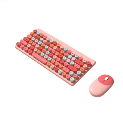 Picture of Wireless Keyboard and Mouse Combo QW02 | Ergonomic Keyboard and Mouse Set | 2.4Ghz USB Wireless Office Keyboard with Multi-Media Function Keys and Number Pad for PC Computer Windows | Wireless Keyboard Mouse Kit Colorful Mechanical Keyboard Set(Pink)