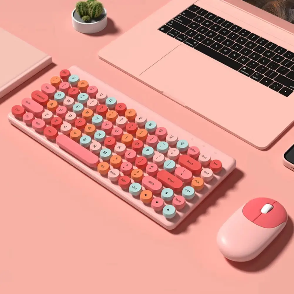 Picture of Wireless Keyboard and Mouse Combo QW02 | Ergonomic Keyboard and Mouse Set | 2.4Ghz USB Wireless Office Keyboard with Multi-Media Function Keys and Number Pad for PC Computer Windows | Wireless Keyboard Mouse Kit Colorful Mechanical Keyboard Set(Pink)