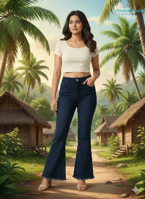 Picture of Women Boot Cut / Fishcut Denim Jeggings  Wide Leg Jeans Pants