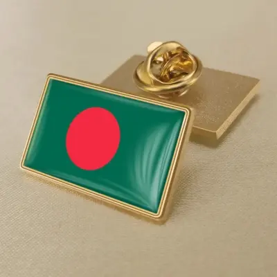 Picture of Bangladesh Flag Brooch and Lapel Pin – Elegant Coat of Arms Emblem for Victory Day, Independence Day, Martyrs Day & International Travel(BD Rectangle)