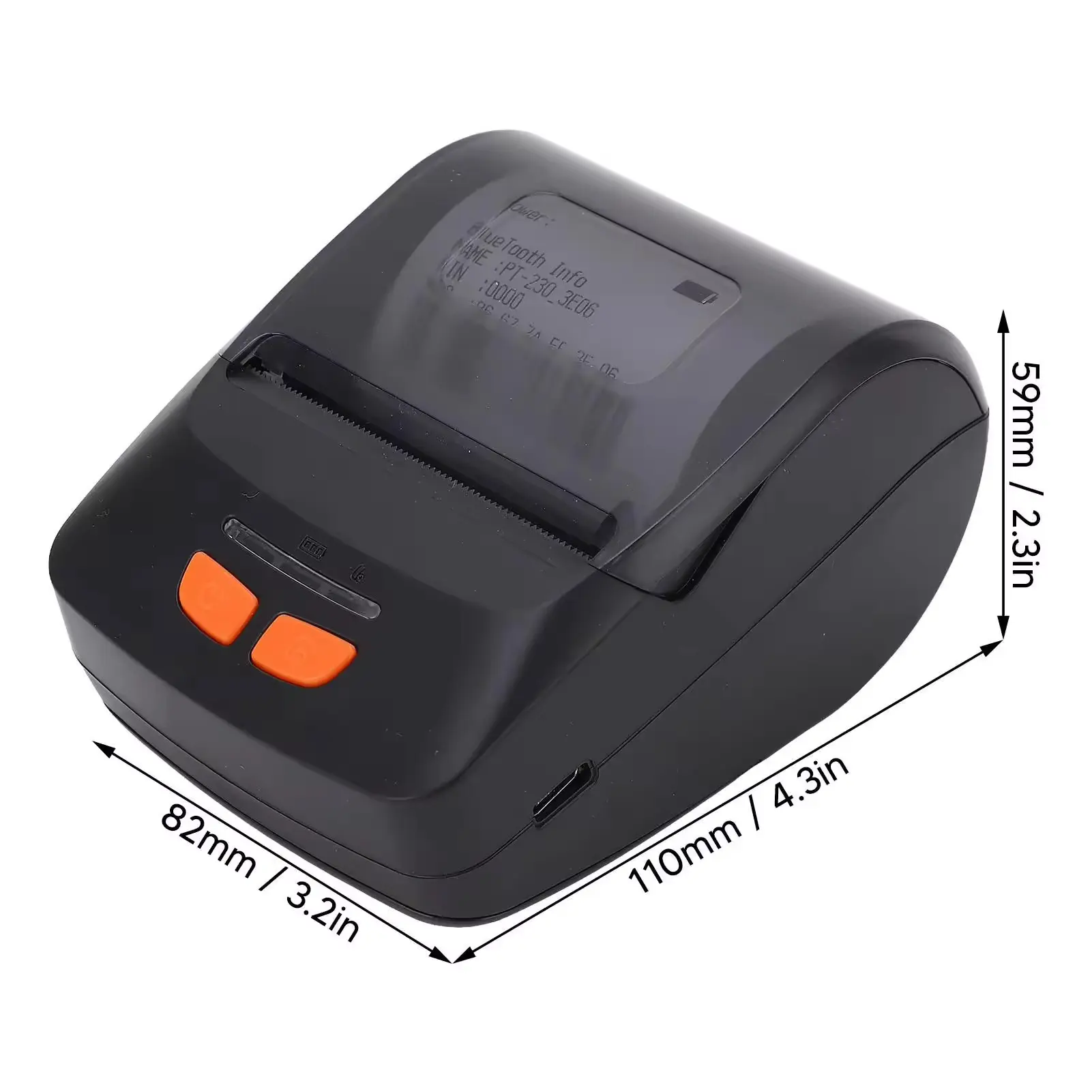 Picture of Portable Thermal Receipt Printer - 58mm POS Printer (2-inch) with USB and Bluetooth Support | Compatible with ESC/POS print commands | works seamlessly with Android, iOS, and Windows | Ideal for shops, small businesses, and restaurants | PT230(Black)