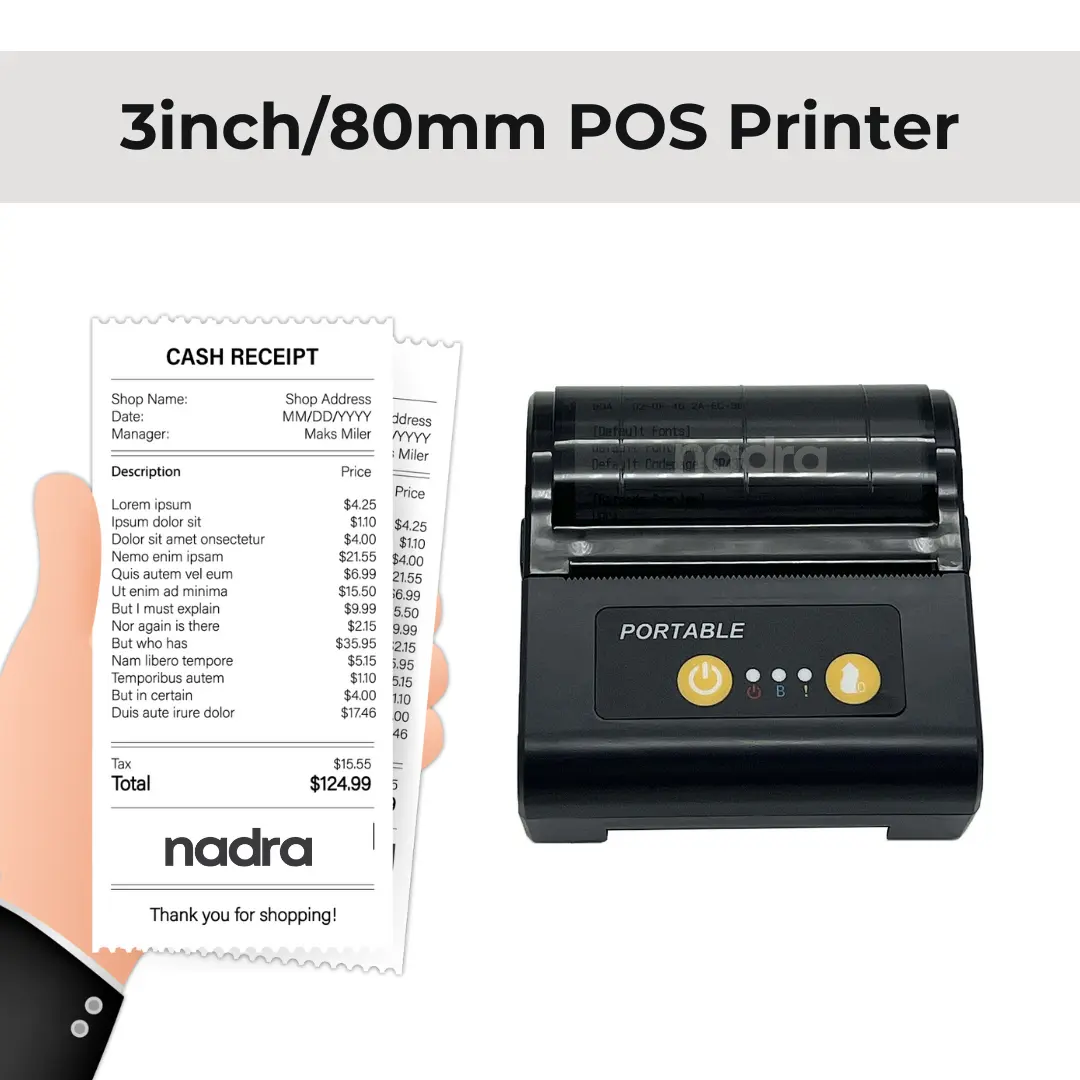 Picture of POS Printer 80mm (3 inch width) | Wireless Bluetooth Thermal Receipt Printer | Cash Drawer Compatible | Support iOS, Android, Computer, Laptop | POS Printer for Restaurant Bill, Ticket, Token, Label Printing(Black)