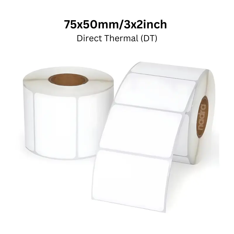 Picture of Barcode Labels | 75x50mm (3x2 inch) - 1000 Labels per Roll | Direct Thermal (DT) Stickers | Smudge-Free, Fade-Resistant, High-Quality Print for Barcode, Shipping, Addressing & Organization | Premium Self-Adhesive Thermal Labels - White(1Roll-1000Labels)