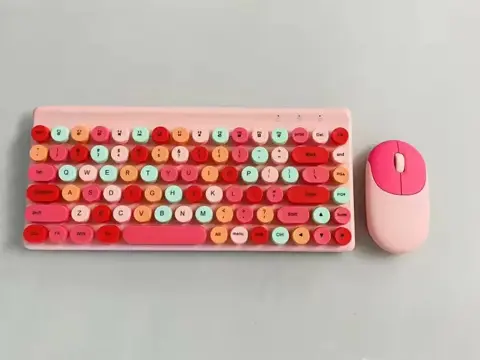 Picture of Ergonomic Keyboard and Mouse Set | 2.4Ghz USB Wireless Office Keyboard with Multi-Media Function Keys and Number Pad for PC Computer Windows | Bluetooth Keyboard Mouse Kit | Colorful Mechanical Keyboard Set | Wireless Keyboard and Mouse Combo-Nadra-QW02(Pink)